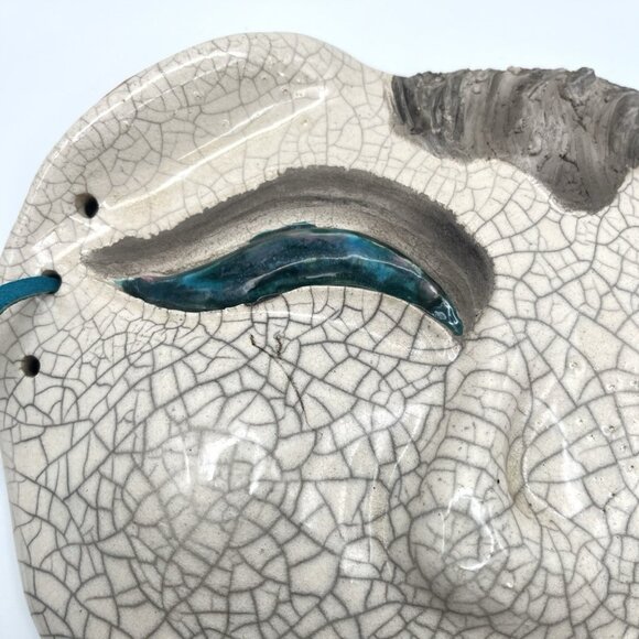 Handmade Raku Ceramic Mask Abstract Crackle Glaze Face Wall Art Signed Jan ‘91 - Picture 5 of 12